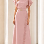 Elegant Lace-Trimmed Midi Dress with Belt