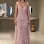Sweetheart Neck Ruched Mermaid Evening Gown with Choker Cape
