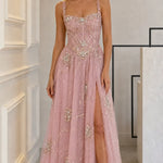 Embellished Corset Sweetheart Evening Gown with Thigh-High Slit
