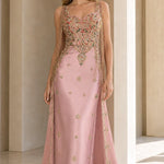 Embellished Strapless Evening Gown with Cascading Fringe Detail
