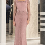 Square Neck Corset Bodice Beaded Mermaid Evening Gown with Long Sleeves