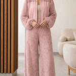 Women's Textured Mesh Panel Zip Jacket and Wide Leg Pants Two-Piece Set
