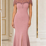 Beaded Illusion High-Neck Mermaid Evening Gown with Front Slit