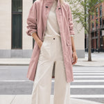 Women's Mid-Length Lightweight Utility Parka Coat with Stand Collar