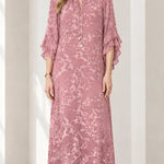 Embellished Tie-Neck Flutter Sleeve Chiffon Maxi Dress