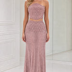 Strapless Beaded Two-Piece Mermaid Evening Gown Set