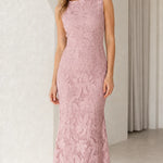 Sleeveless Floral Lace Boatneck Maxi Dress Formal Evening Gown