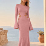 Ribbed Knit Cutout Bell Sleeve Maxi Dress