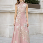 Embroidered High-Neck Sleeveless Maxi Dress