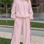 Women's Retro Striped 2-Piece Tracksuit Set Zip-Up Hoodie & Wide-Leg Pants