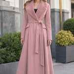 Elegant Faux Fur Shawl Collar Belted Maxi Flare Coat