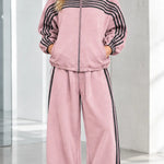 Women's Striped Zip-Up Track Jacket and Wide-Leg Sweatpants Set