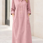 Women's Casual Collared Button-Front Maxi Shirt Dress with Pockets