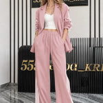Women's 2-Piece Sporty Chic Blazer and Wide-Leg Track Pant Set