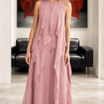 Sleeveless Ruffled Chiffon Maxi Dress
