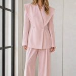 Women's Exaggerated Shawl Lapel Blazer and Wide-Leg Trousers Two-Piece Suit Set