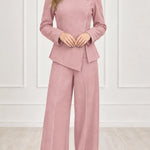Women's Asymmetric High-Neck Blazer and Wide-Leg Trouser Two-Piece Suit Set