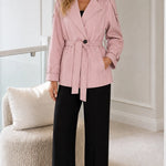 Women's Short Belted Trench Jacket Notch Lapel Lightweight Coat
