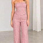 Strapless Sequin Bandeau Top and Wide Leg Pants Two-Piece Set