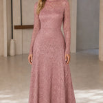Women's Long-Sleeve Sequin Lace Evening Gown