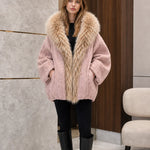 Women's Oversized Plush Faux Fur Trim Cocoon Coat