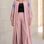 Colorblock Longline Duster Coat and Wide-Leg Pants Two-Piece Set