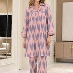 Women's Embellished Collar Ikat Print Tunic and Pants Two-Piece Set