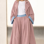 Contrast Trim Duster Coat and Wide-Leg Pleated Pants Two-Piece Set