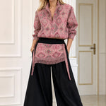 Women's Ethnic Pattern V-Neck Blouse and Balloon Pants Two-Piece Set