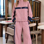 Women's Colorblock Zip-Up Track Jacket and Wide-Leg Pants Set