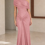 One-Shoulder Ruched Maxi Evening Gown