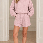 Women's Casual Crewneck Sweatshirt and Drawstring Shorts Lounge Set