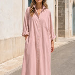 Women's Casual Long Sleeve Button-Down Maxi Shirt Dress