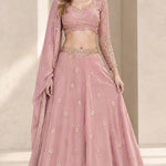 Embroidered V-Neck Long Sleeve Lehenga Choli Set with Dupatta
