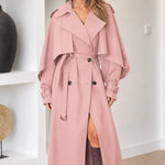 Women's Belted Midi Trench Coat with Draped Cape Detail