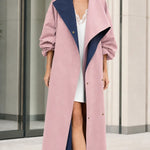 Contrast Lining Oversized Longline Duster Trench Coat