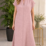 Women's Casual Linen-Feel Keyhole Maxi Dress with Back Tie Detail