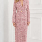 Tweed Single-Button Blazer and Maxi Pencil Skirt Two-Piece Set