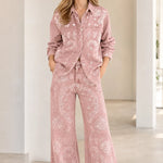 Vintage Paisley Print Denim Shirt and Wide-Leg Pants Set