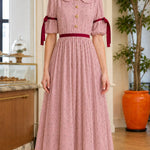 Vintage Peter Pan Collar Floral Midi Dress with Contrast Bow Details