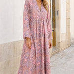 Women's Floral Print V-Neck Long Sleeve Maxi Dress