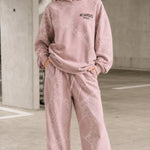 Washed Rhinestone Embellished Oversized Hoodie and Wide-Leg Pants Set