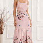 Women's Floral Embroidered Cutout Square Neck Maxi Dress