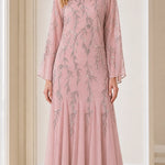 Elegant Sequin Embellished Long Sleeve Maxi Dress