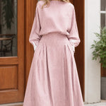 Women's Striped Boat Neck Blouson Maxi Dress with Contrast Cuffs