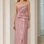 Elegance Strapless Beaded Peplum Midi Dress