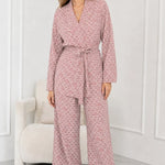 Women's Geometric Print Belted Blazer and Wide-Leg Pants Set