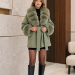 Faux Fur Trim Belted Wool-Look Short Coat