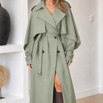 Women's Belted Midi Trench Coat with Draped Cape Detail