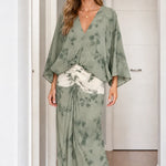 Boho Chic Tie-Dye V-Neck Blouse and Maxi Skirt Two-Piece Set